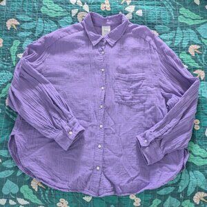 GAP Women Sz L Big Shirt Top Purple Loganberry 100% Cotton Gauze Oversized